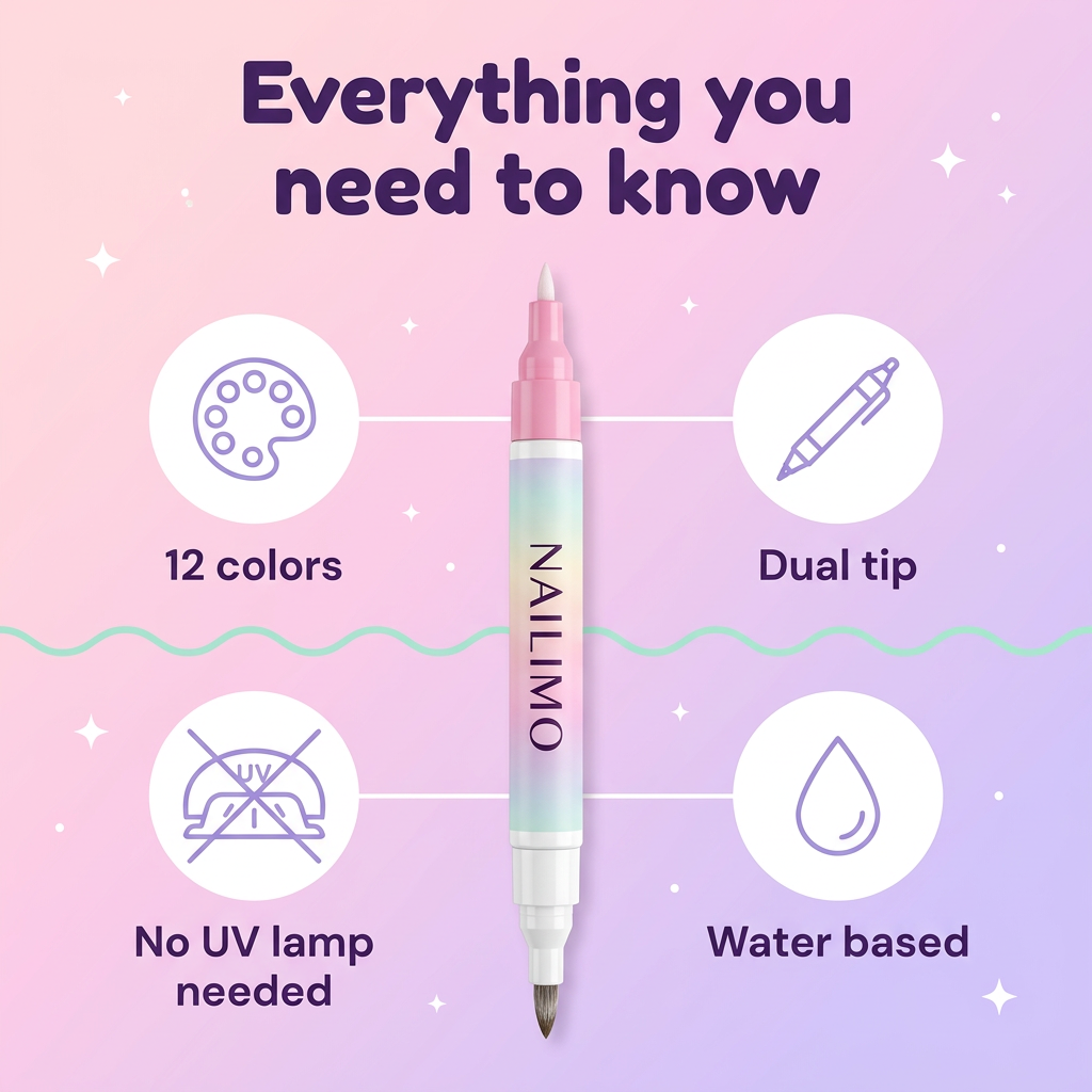 NAILIMO marker: 12 colors, dual tip, water based, no UV lamp needed